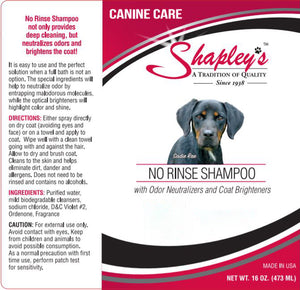 Shapleys Canine Care No Rinse Shampoo LABEL
